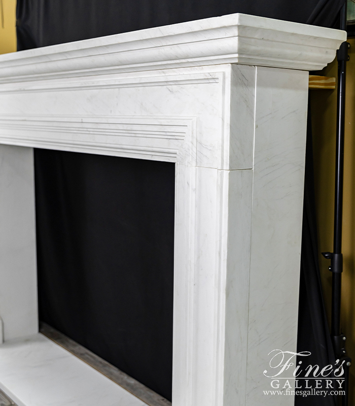 Marble Fireplaces  - Oversized Contemporary Fireplace Mantel In Light Statuary White Marble - MFP-2516